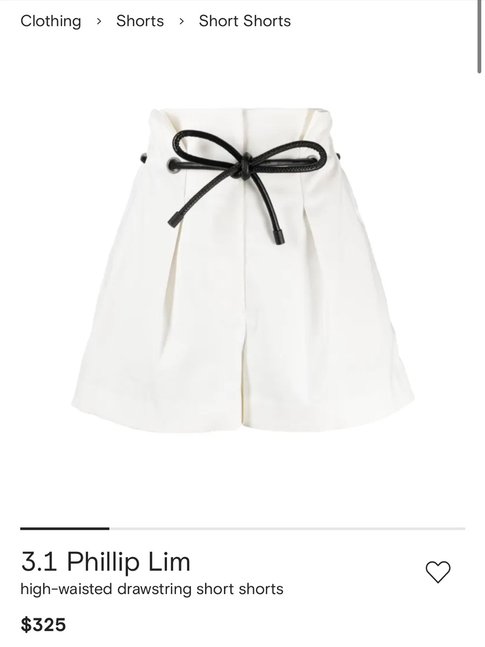3.1 Phillip Lim White High-Waist Shorts with Black Drawstring